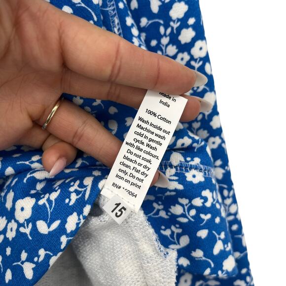 ADDISON BAY Lombard Crew Neck Pullover Top Courtside Blue Floral Cotton Sm NEW - Picture 13 of 14